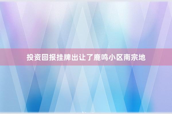 投资回报挂牌出让了鹿鸣小区南宗地