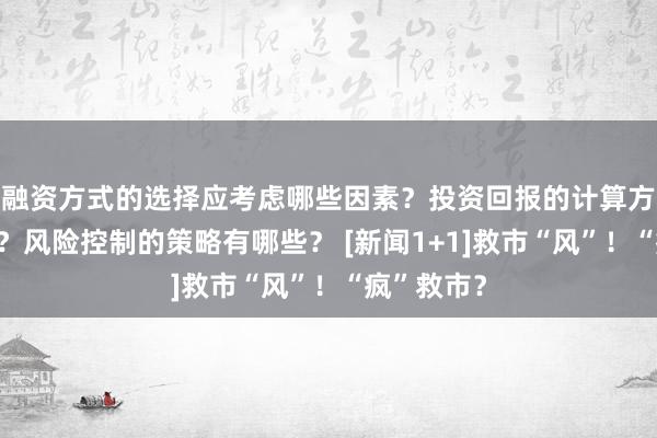 融资方式的选择应考虑哪些因素？投资回报的计算方法是什么？风险控制的策略有哪些？ [新闻1+1]救市“风”！“疯”救市？