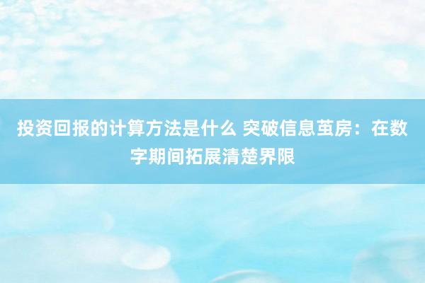 投资回报的计算方法是什么 突破信息茧房：在数字期间拓展清楚界限