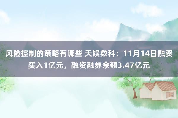 风险控制的策略有哪些 天娱数科：11月14日融资买入1亿元，融资融券余额3.47亿元