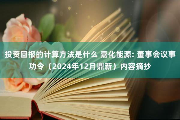 投资回报的计算方法是什么 嘉化能源: 董事会议事功令（2024年12月鼎新）内容摘抄