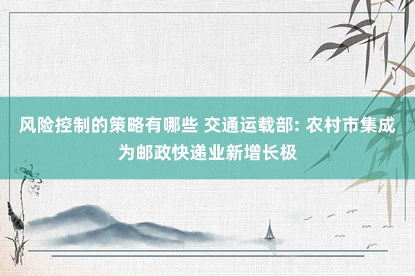 风险控制的策略有哪些 交通运载部: 农村市集成为邮政快递业新增长极