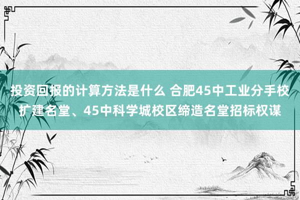 投资回报的计算方法是什么 合肥45中工业分手校扩建名堂、45中科学城校区缔造名堂招标权谋