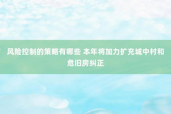 风险控制的策略有哪些 本年将加力扩充城中村和危旧房纠正