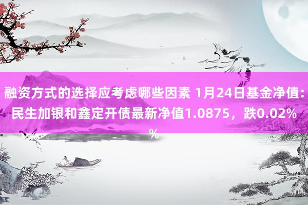 融资方式的选择应考虑哪些因素 1月24日基金净值：民生加银和鑫定开债最新净值1.0875，跌0.02%