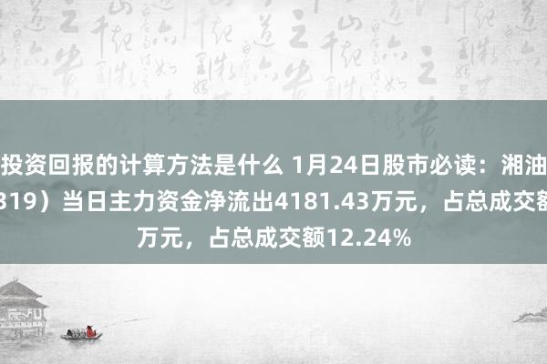 投资回报的计算方法是什么 1月24日股市必读：湘油泵（603319）当日主力资金净流出4181.43万元，占总成交额12.24%