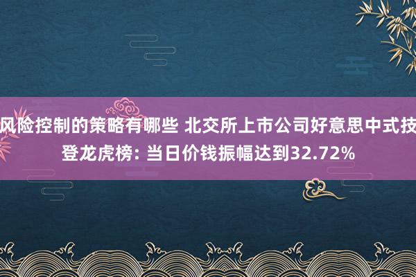 风险控制的策略有哪些 北交所上市公司好意思中式技登龙虎榜: 当日价钱振幅达到32.72%