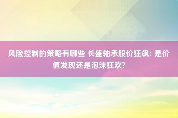 风险控制的策略有哪些 长盛轴承股价狂飙: 是价值发现还是泡沫狂欢?