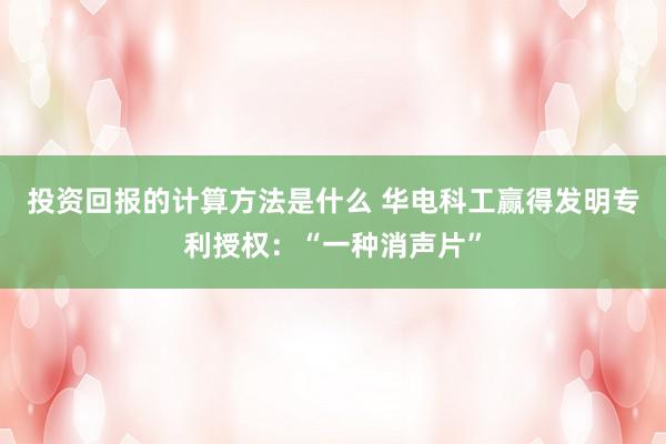 投资回报的计算方法是什么 华电科工赢得发明专利授权：“一种消声片”