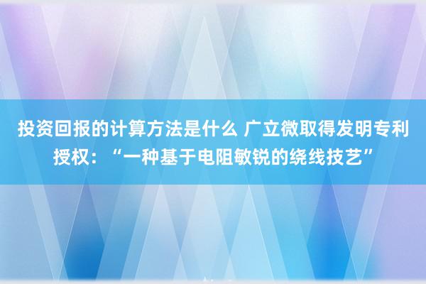 投资回报的计算方法是什么 广立微取得发明专利授权：“一种基于电阻敏锐的绕线技艺”