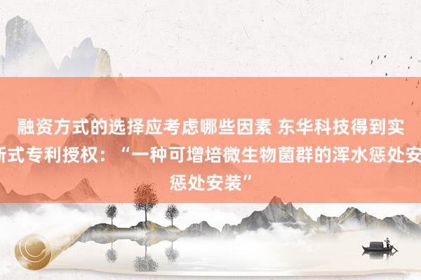 融资方式的选择应考虑哪些因素 东华科技得到实用新式专利授权：“一种可增培微生物菌群的浑水惩处安装”