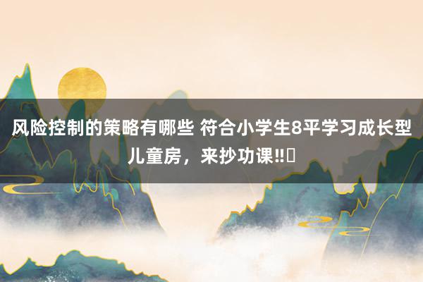 风险控制的策略有哪些 符合小学生8平学习成长型儿童房，来抄功