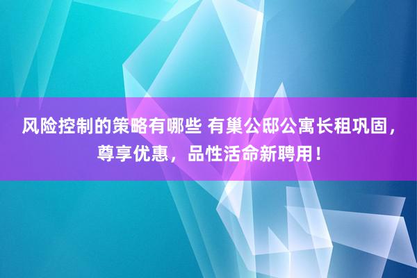 风险控制的策略有哪些 有巢公邸公寓长租巩固，尊享优惠，品性活