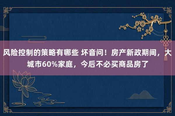 风险控制的策略有哪些 坏音问！房产新政期间，大城市60%家庭，今后不必买商品房了