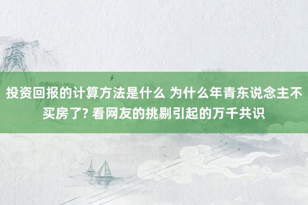 投资回报的计算方法是什么 为什么年青东说念主不买房了? 看网