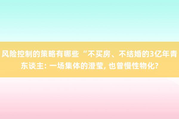 风险控制的策略有哪些 “不买房、不结婚的3亿年青东谈主: 一